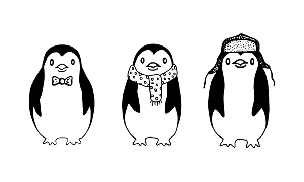 Sketch penguins set. — Stock Vector