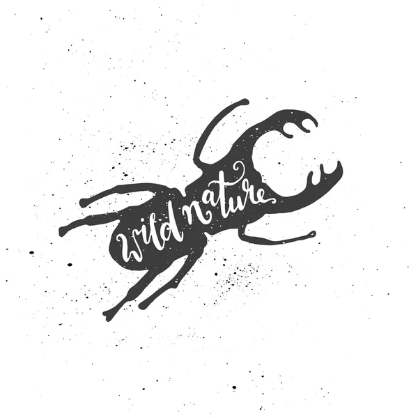 Wild nature lettering in stag beetle. — Stock vektor