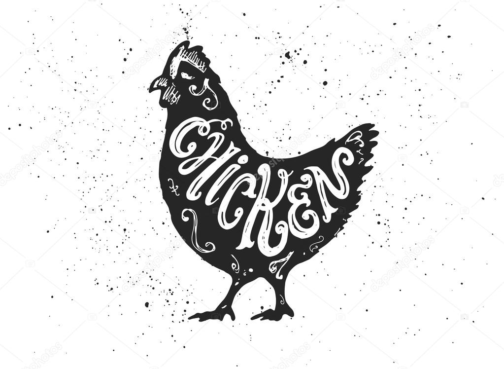 Chicken letterring in silhouette.