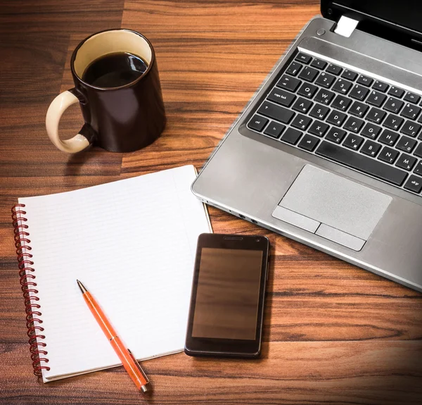 Workplace with laptop, smartphone — Stock Photo, Image