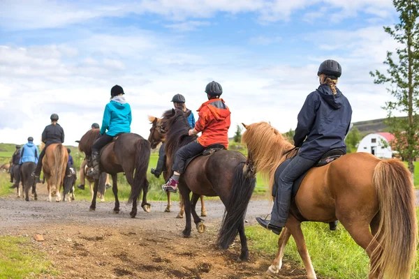 Group of horseback riders ride  in Iceland — Stock Photo, Image