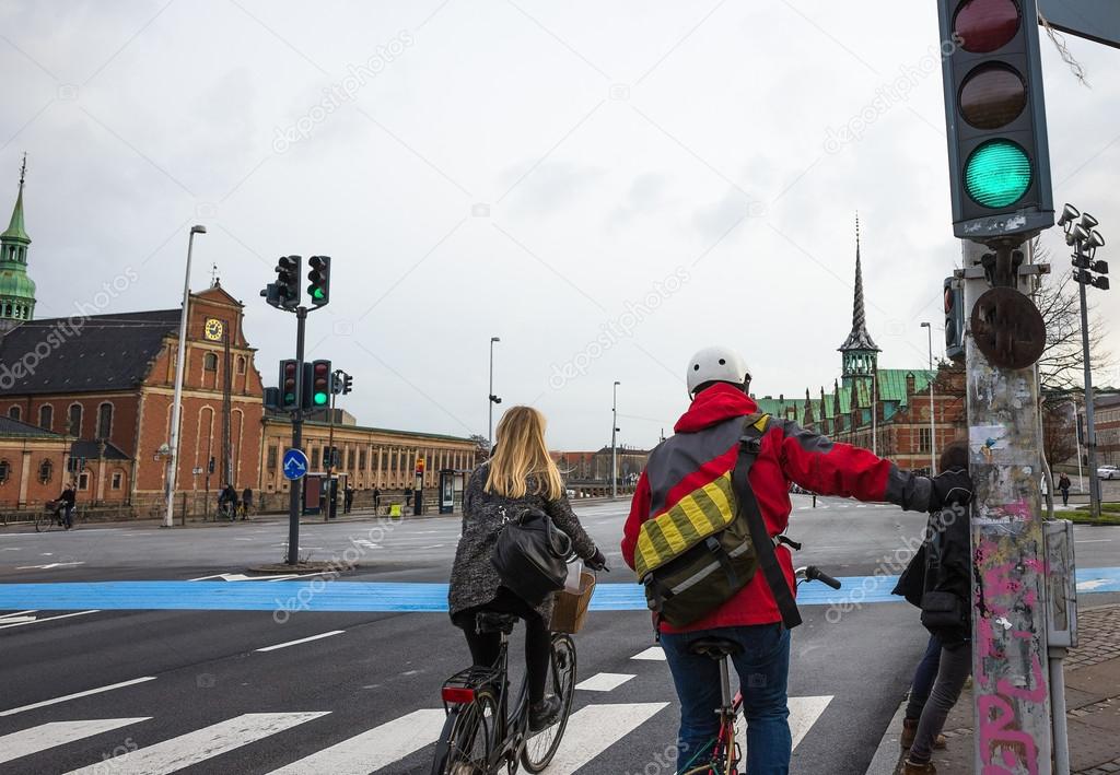 Bicyclists on road in Copenhagen