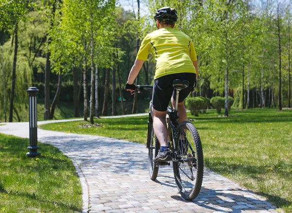 Biciclist plimbari pe drum în parc oraș — Fotografie, imagine de stoc