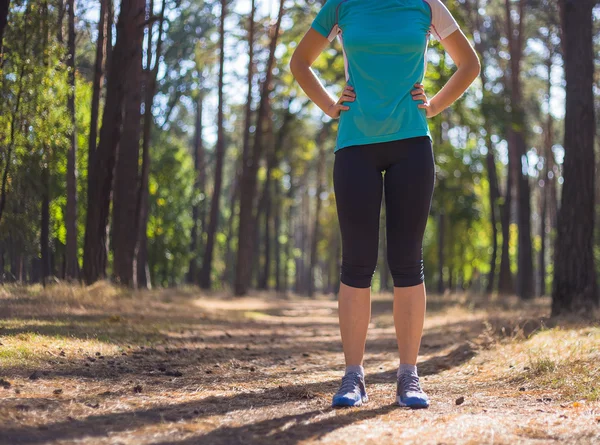 美しい自然の中の林道トレーニング ランナー女性. — ストック写真