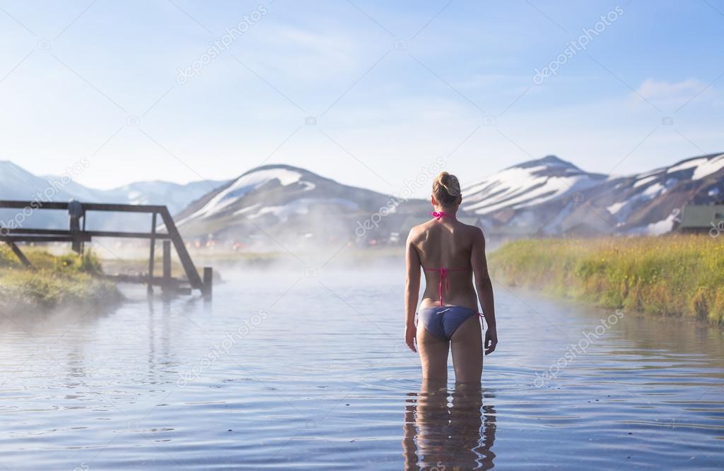 woman  in  hot spring in Iceland
