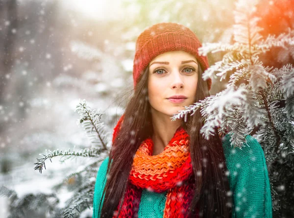 Schöne junge Mädchen genießen im Winter Park — Stockfoto