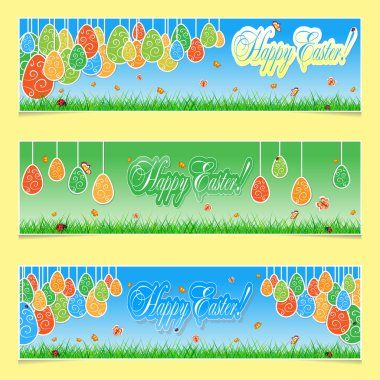 3 mutlu Paskalya afiş kümesi