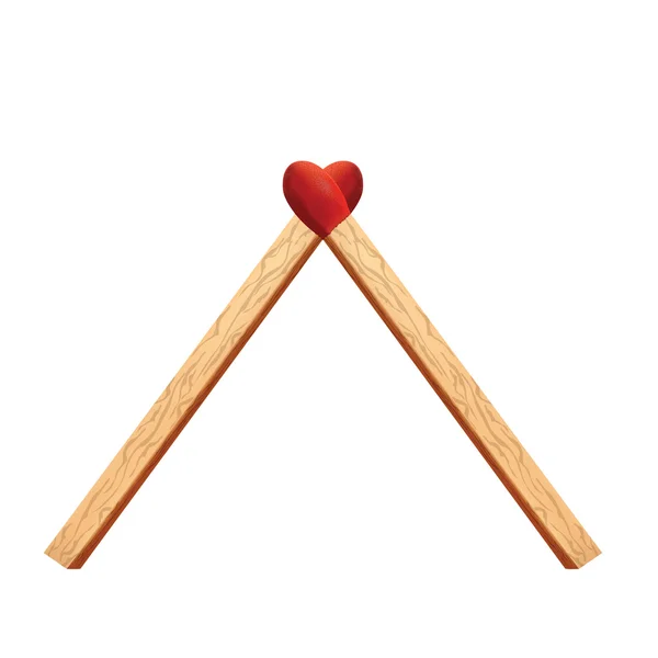 Matchs coeur pour votre design, allumettes en bois — Image vectorielle