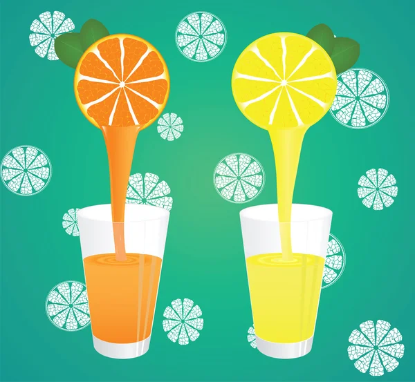 Fondo con limón y zumo de naranja — Vector de stock