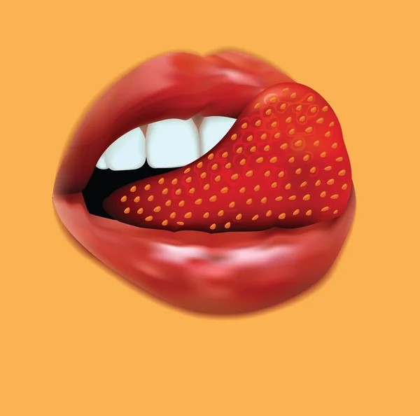 Latar belakang dengan bibir Seksi dan Strawberry - Stok Vektor