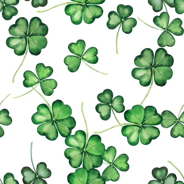 Seamless pattern with green clover trefoil leaves.