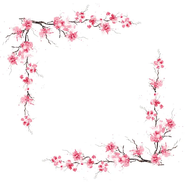 Randmuster mit blühendem Sakura — Stockfoto