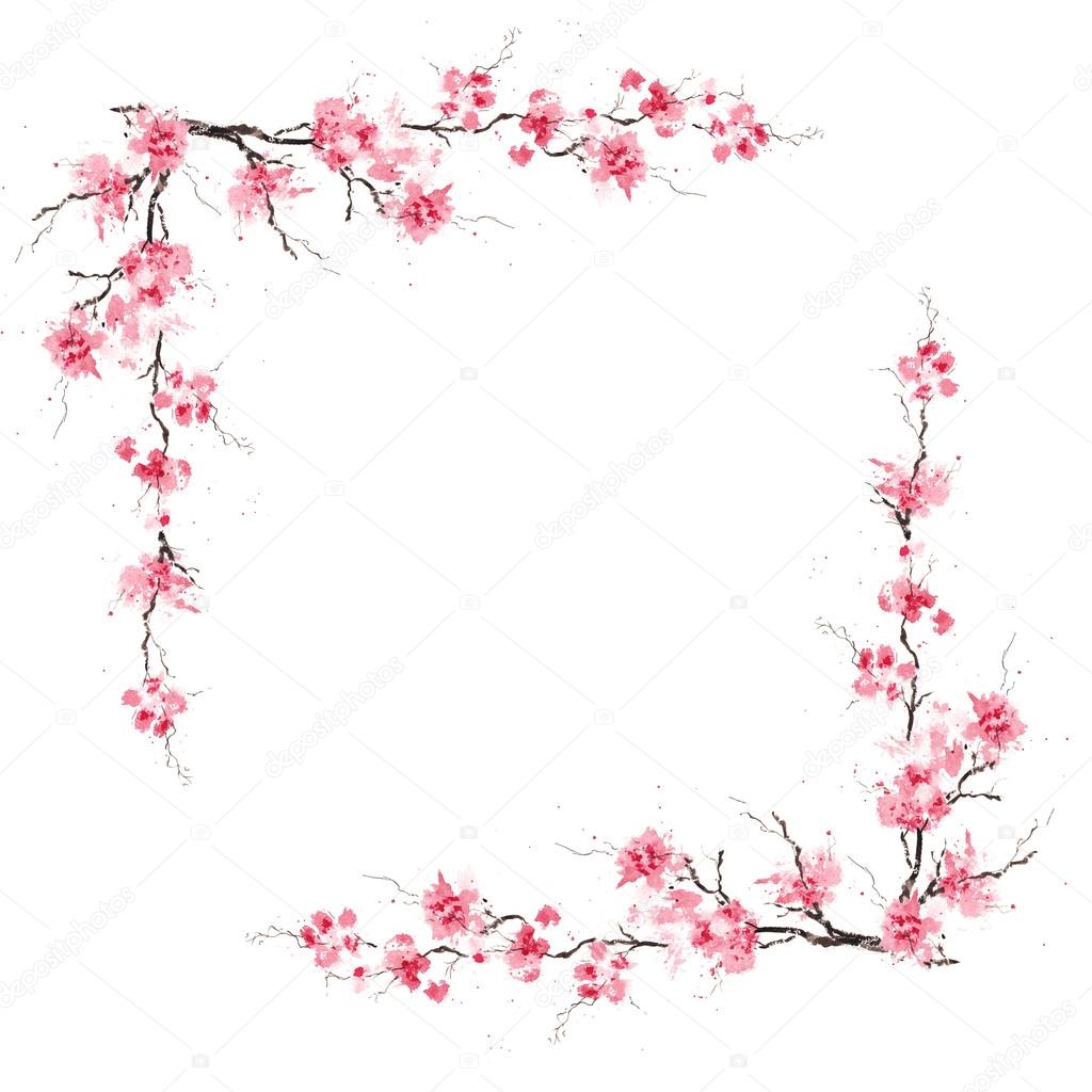 Border pattern with blossoming sakura — Stock Photo © shavrinavera
