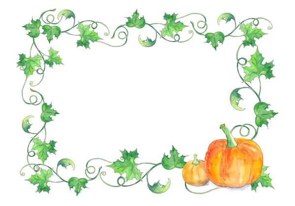 Border from pumpkins with leaves — Stock Photo, Image