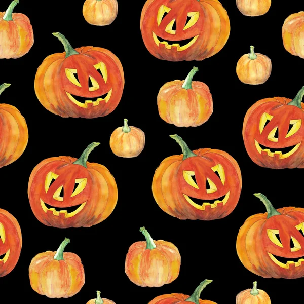 Nahtloser Halloween-Hintergrund mit leuchtend orangen Kürbissen — Stockfoto