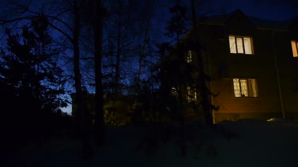 Land huis nacht panorama — Stockvideo