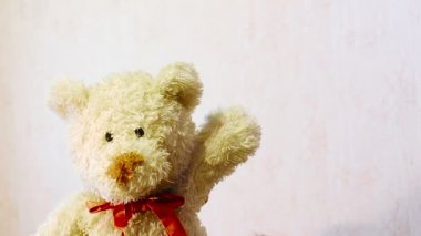 oyuncak ayıcık onun pençe sallayarak