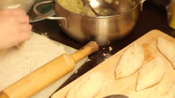 Заповнити тісто, фаршированим ложкою — стокове відео