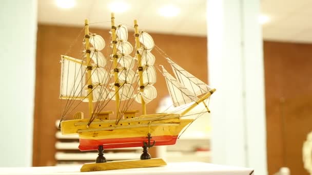 Old Wooden Model Ship — Stock Video