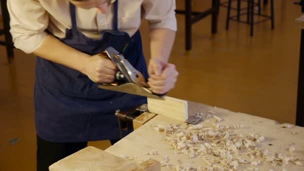 Trabalho de mestre de trabalho de carpinteiro com madeira — Vídeo de Stock