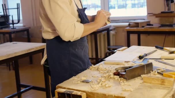 Carpenter labor master work with wood — Stock Video