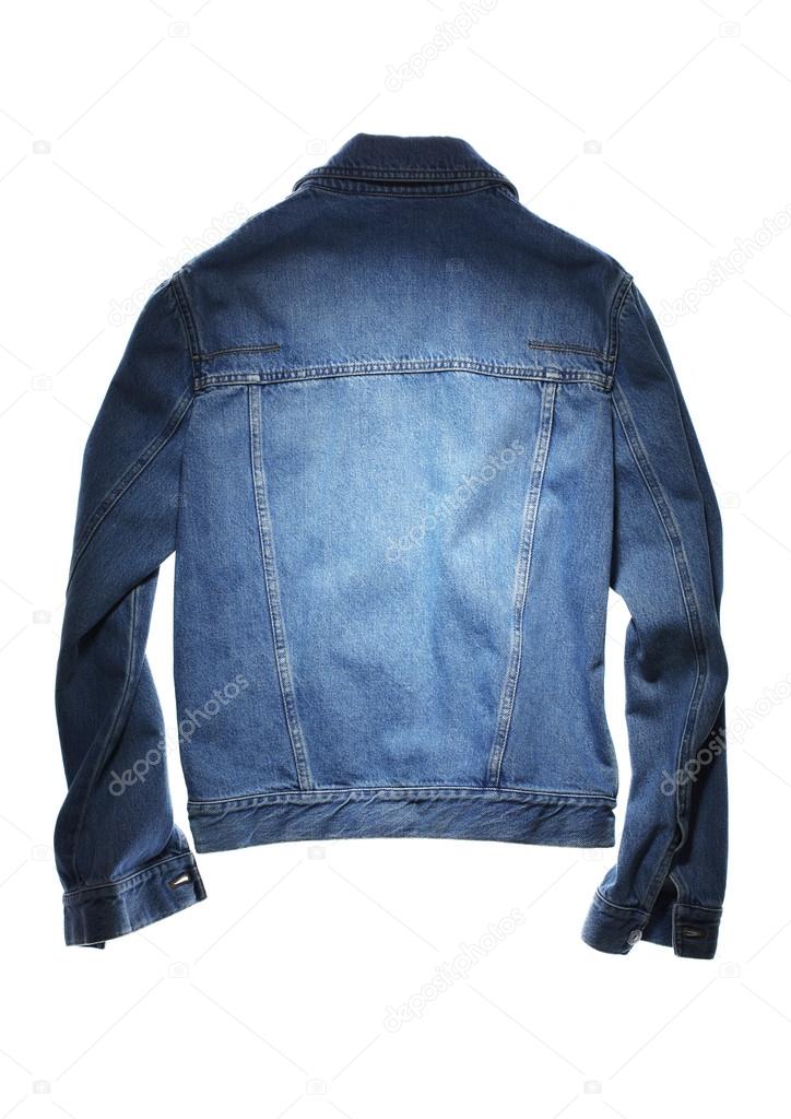 back side of blue jeans jacket