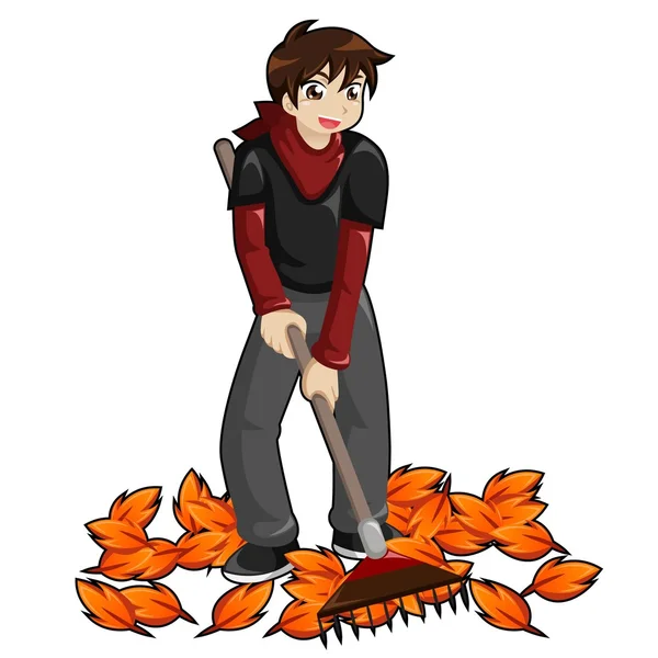 Kid згрібати листя — стоковий вектор