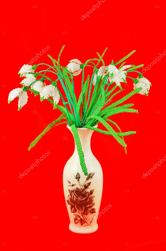 Lilies Of The Valley Made Of Beads In A Vase Stock Photo