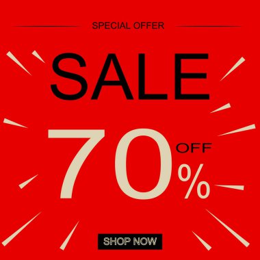 % 70 indirimli, kırmızı arka planlı.