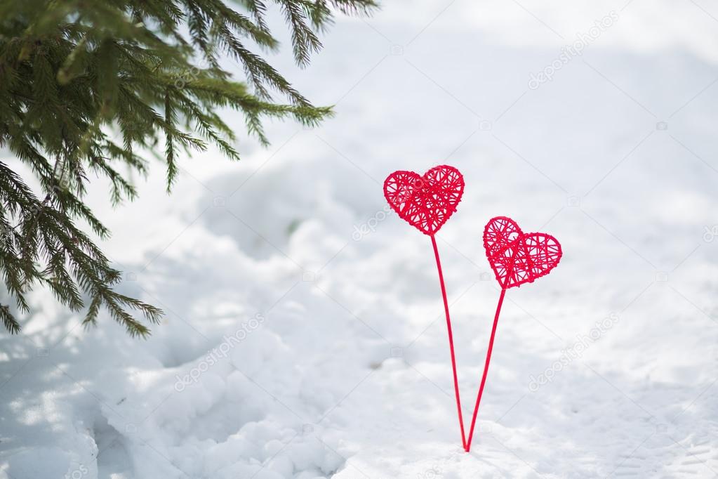 Christmas heart decoration with snow