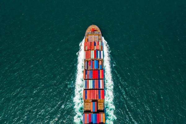 Antenn Top View Container Cargo Ship Och Import Export Verksamhet — Stockfoto