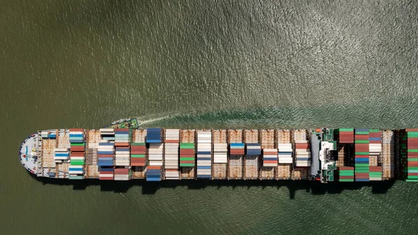 Luftbild Containerfrachtschiff Import Export Geschäft Kommerziellen Handel Logistik Und Transport — Stockfoto