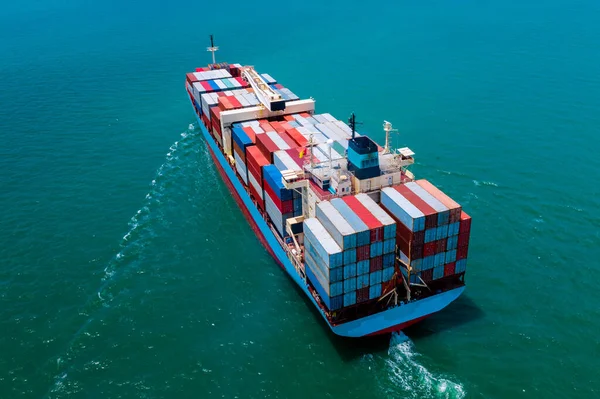 shipping cargo container service business transportation import export International by the sea aerial top view from drone