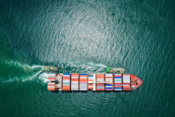 Navio Contêineres Navegando Pelo Oceano Serviço Logística Carga Empresarial Transporte — Fotografia de Stock