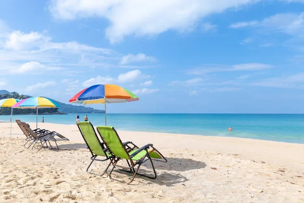 Beach Chair Umbrella Travel Tourists Surin Beach Phuket Thaiföld — Stock Fotó