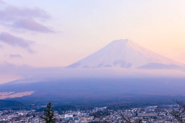 Táj Wirre Angyal Kilátás Este Fuji Hegy Háttér Előtér Fujiyoshida — Stock Fotó