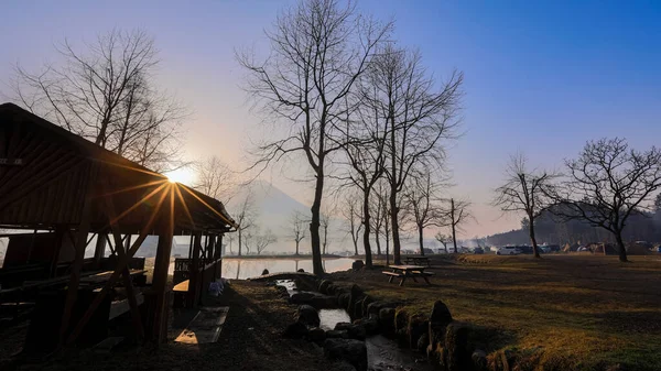 Paisaje Vista Mañana Sol Fumotoppara Camping Fujinomiya Shizuoka Japonés — Foto de Stock