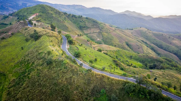 Luchtfoto Bergpaden Landelijk Weg Tussen Stad Vallei Doi Chang Chiang — Stockfoto