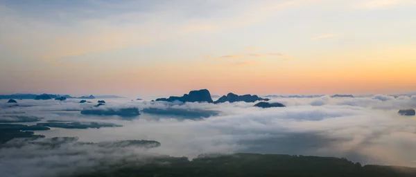 Flygfoto Panorama Landskap Morgon Dimma Och Soluppgång Samet Nangchee Utsikt — Stockfoto