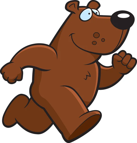 A happy cartoon bear running and smiling. 