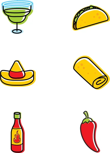 Iconos de la comida mexicana — Vector de stock