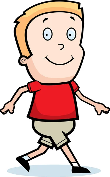 Cartoon boy looking walking and smiling - coloring page — Stock Vector