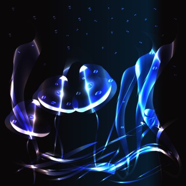 neon arka plan vektör çizim mantar arka plan, gece, gece masal fantezi Mantarlar, ormanda mantar mantar