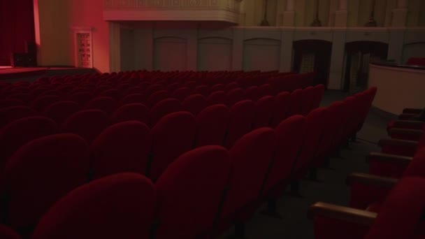 Pustych Miejsc Czerwony Kina Teatr Scena Wnętrza — Wideo stockowe