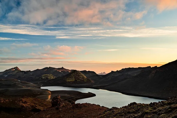 Λίμνη Langisjor Ηλιοβασίλεμα Μια Ηλιόλουστη Καλοκαιρινή Μέρα Ισλανδία Φωτογραφία Αρχείου