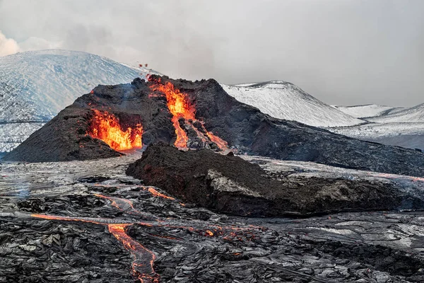 Вулканічне Виверження Півострові Рейк Янес Від Рейк Явіка Ісландія — стокове фото