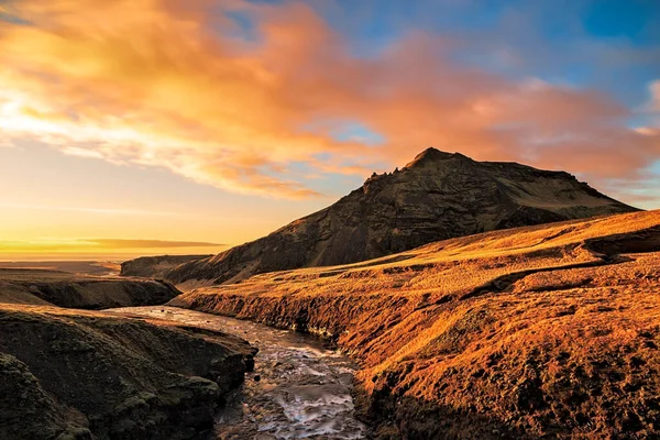 Fimmvorduhals Trailhead Skogar Golden Sunset Iceland — Stock Photo, Image