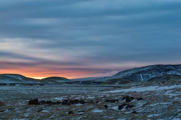 Zonsondergang Bij Hveragerdi Een Winterdag Ijsland — Stockfoto