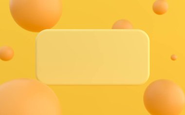 Metin plaka arka planlı sarı 3D illüstrasyon küreleri