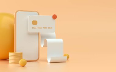 Telefon için dijital ödeme 3d resimleme yumuşak ışıklandırma ve parlak renkler